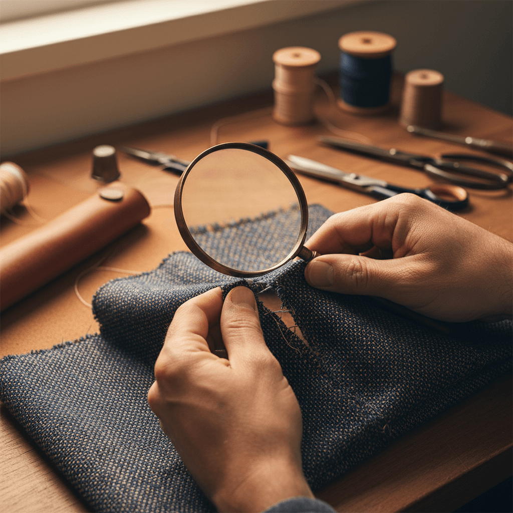 Umbrella repair inspection close-up