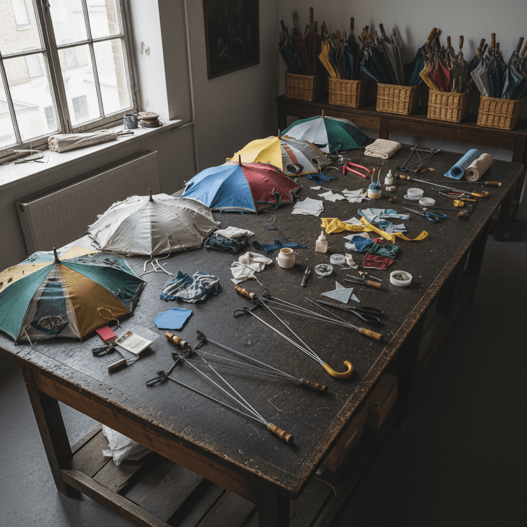 Umbrella restoration workbench with multiple projects in progress