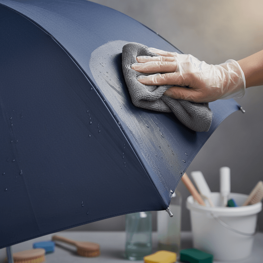Professional cleaning service revealing restored umbrella appearance