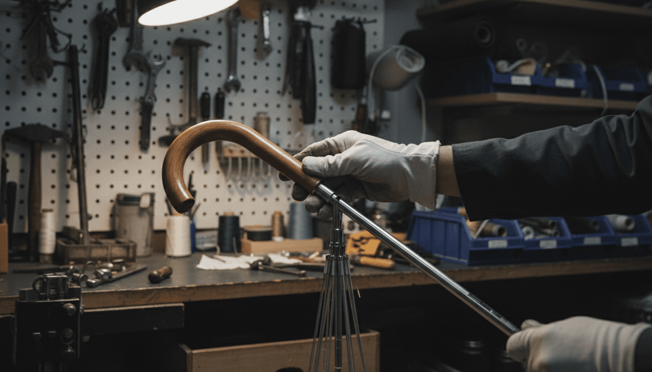 Fitting a new handle onto an umbrella shaft