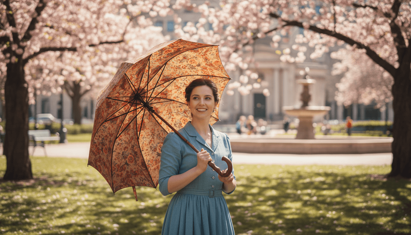 Customer holding restored umbrella in a park