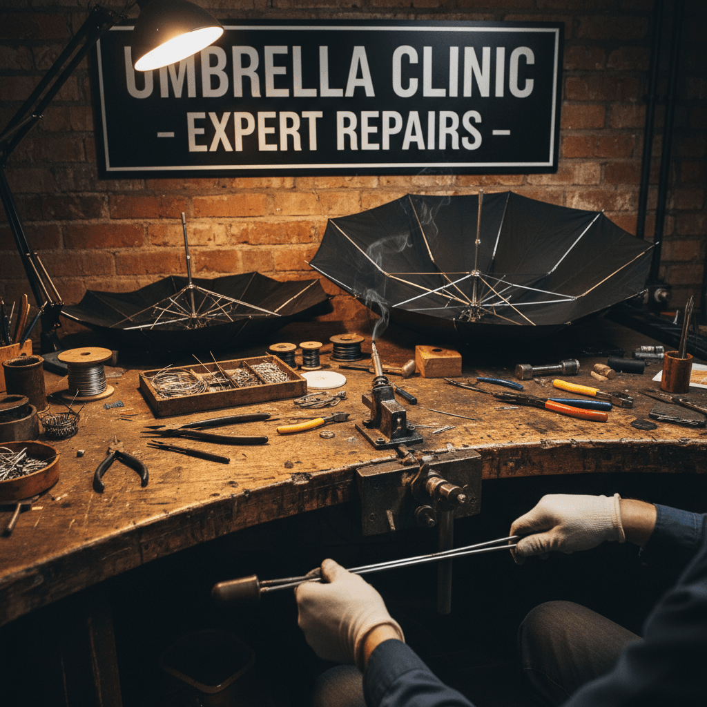 Umbrella frame repair in progress